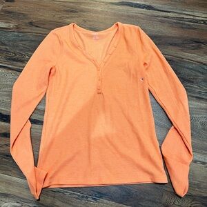 American Eagle Outfitters Long Sleeve Henley Tee in Bright Orange